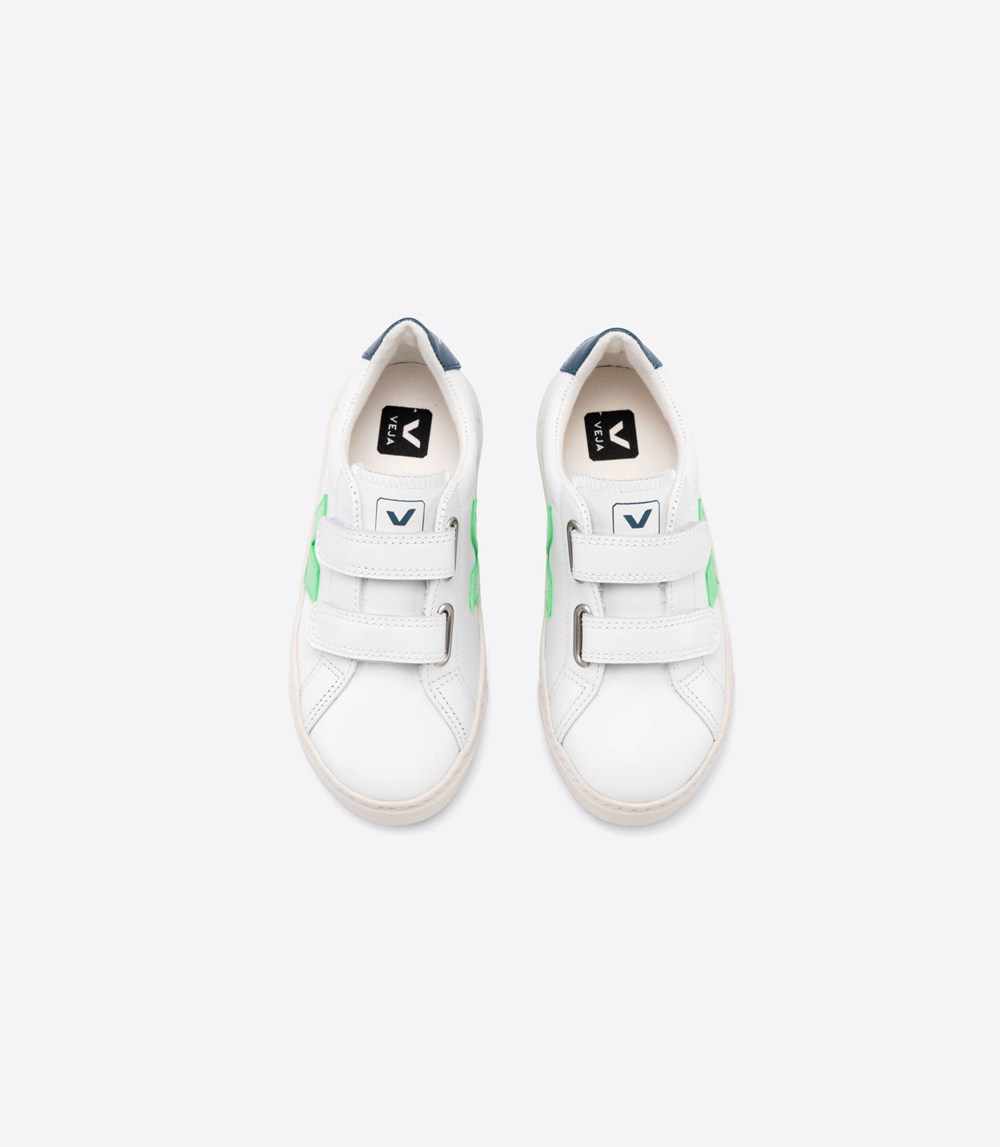 Veja Sneakers Kids - Esplar Velcro Leather - White/Green - 8247DASZP